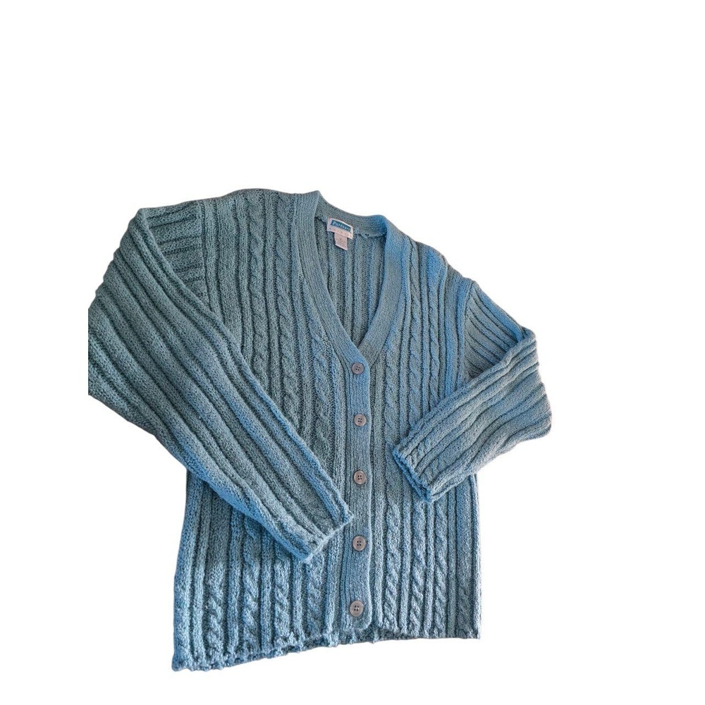 Vtg Mervyn's Partners Womens Medium Light Blue Button‎ Front Cardigan Cable Knit - Picture 3 of 4
